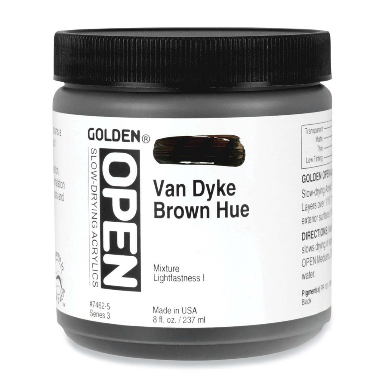Golden Open Acrylics - VanDyke Brown Hue, 8 oz Jar